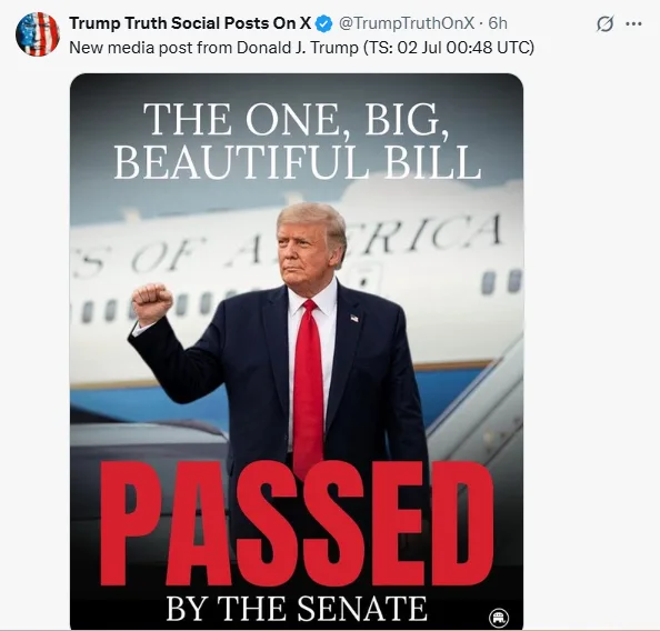 US Senate passes Trump’s ‘One Big Beautiful Bill’, but no provision for crypto tax reforms 1 One Big Beautiful Bill Passed