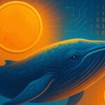 blue whale with gold coins around