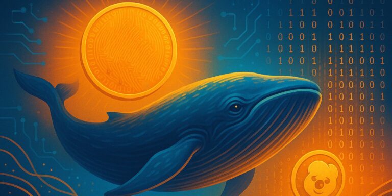 blue whale with gold coins around