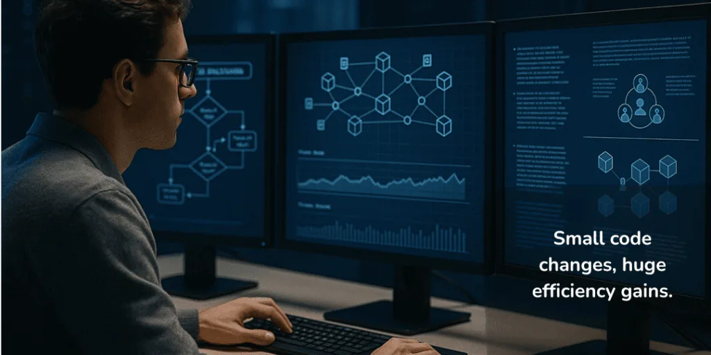 A software engineer coding for data mining centers