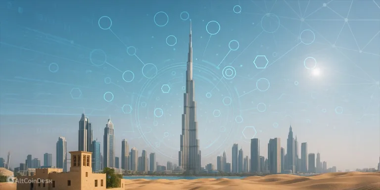 Dubai skyline with digital network overlay symbolizing crypto tax.