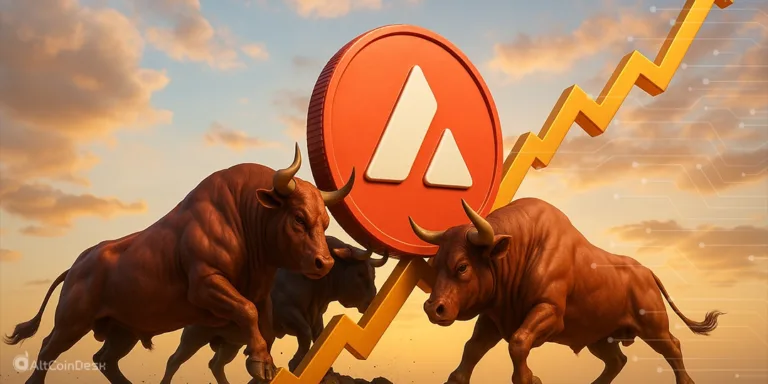 Two bullish figures pushing AVAX token upward with rising price chart