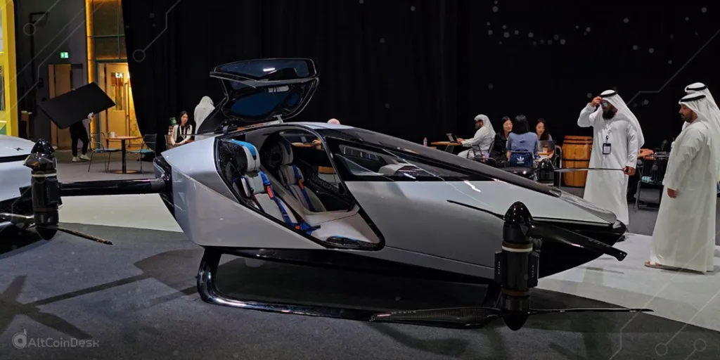 Air taxi displayed at Dubai World Congress showcasing AI in Dubai innovation