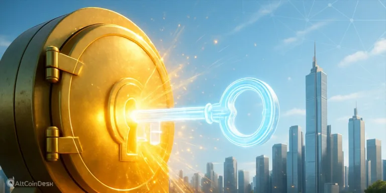 Nillion, AltLayer, and Humanity Protocol token unlocks symbolized by a glowing key opening a vault in a digital cityscape.