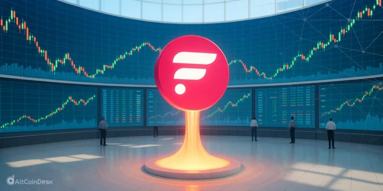 Flare token symbol in front of trading charts showing crypto market activity.