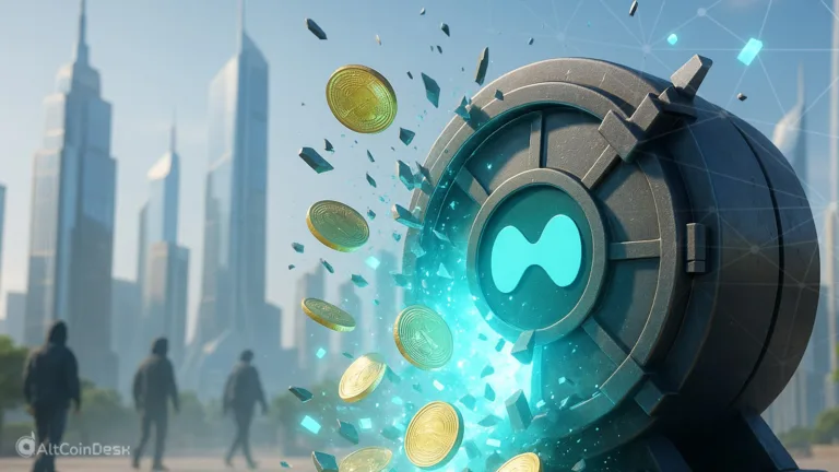 Digital vault bursting with coins symbolizing Hyperliquid’s HyperVault in crypto markets.