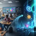 crypto themed futuristic class room