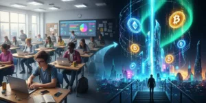 crypto themed futuristic class room