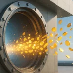 Vault bursting with golden coins, symbolizing $555 million in token unlocks