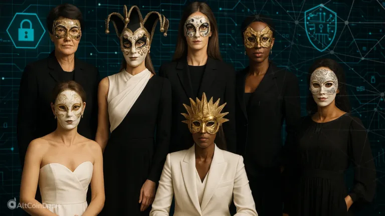 Female world leaders in crypto wearing gold masks