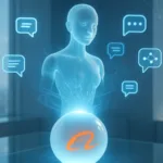Futuristic hologram with Alibaba logo symbolizing Alibaba’s AI Chatbot