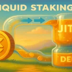 Illustration showing Solana coin flowing through a liquid staking pipe labeled Jito and DeFi, representing Andreessen Horowitz investment