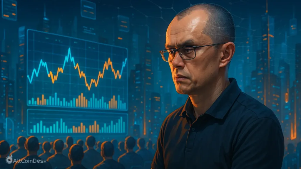 A man analyzing AI trading charts on a futuristic screen showing market trends and data visualizations