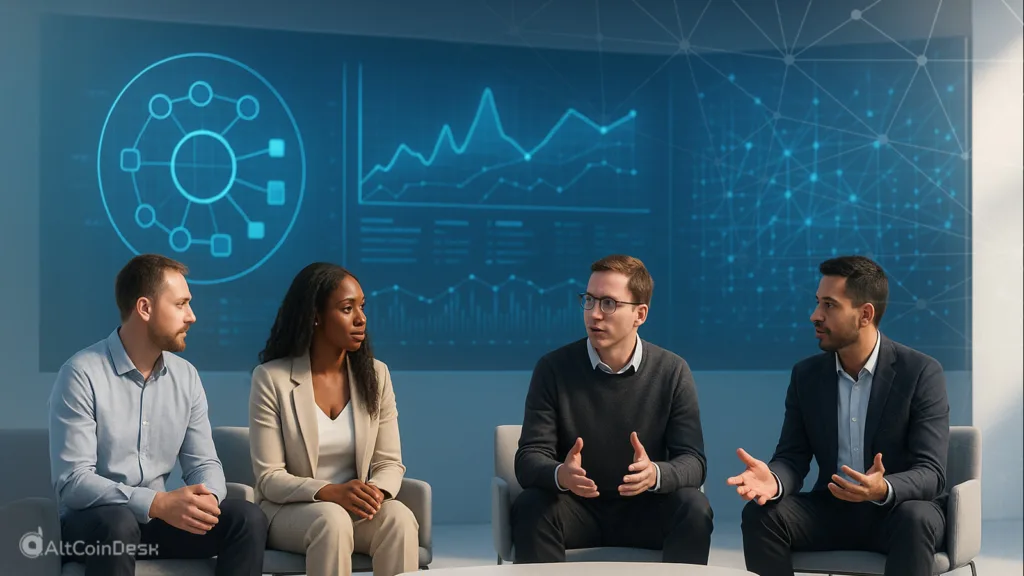 Crypto titan panel discussing market trends and blockchain innovation