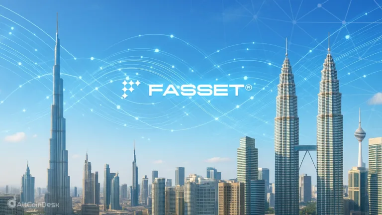 Fasset logo over a city skyline with digital network lines