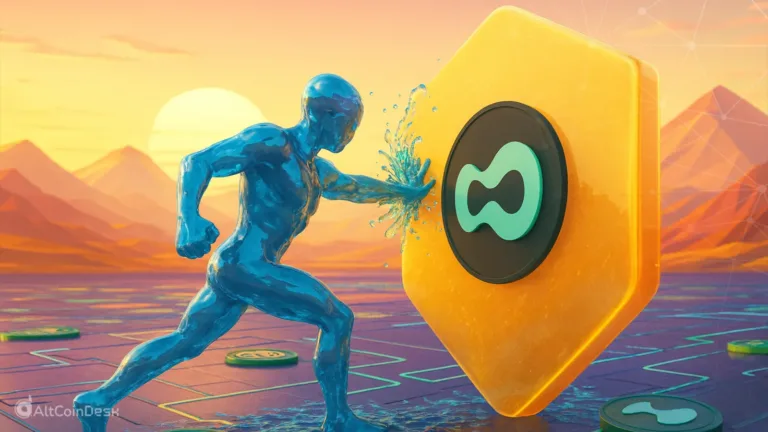 Digital figure breaking through a barrier symbolizing Hyperliquid’s price resistance.