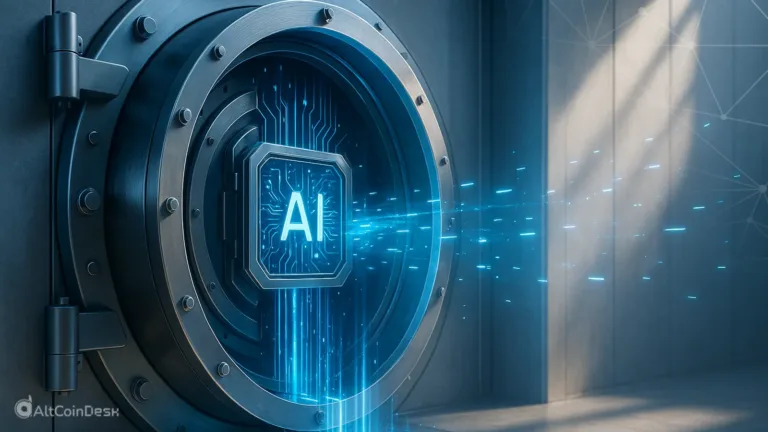 AI crypto wallet security concept with glowing digital vault