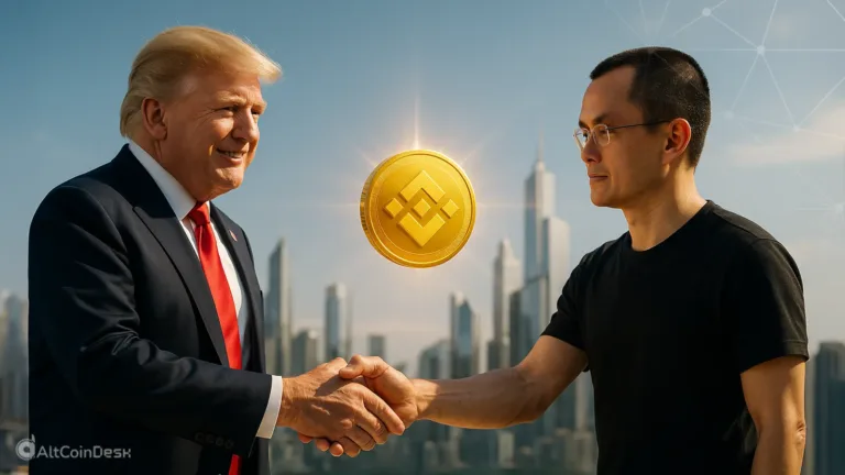Trump pardons Changpeng Zhao with Binance coin between them