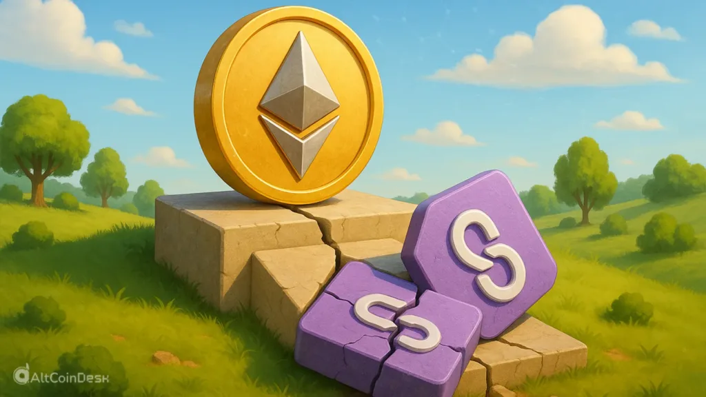 Ethereum Layer 2 security illustration showing cracked Layer 2 blocks beside the Ethereum logo