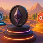 Ethereum, Polygon, and Optimism coins illustrating the Top 7 Layer 2 projects by market cap