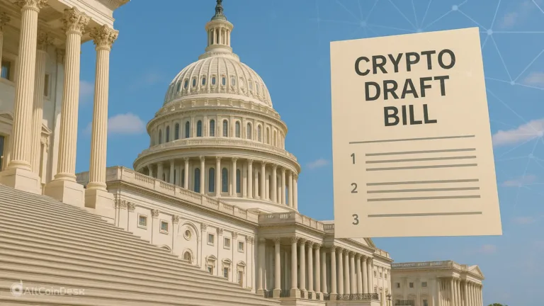 U.S. Capitol with a crypto draft bill document.