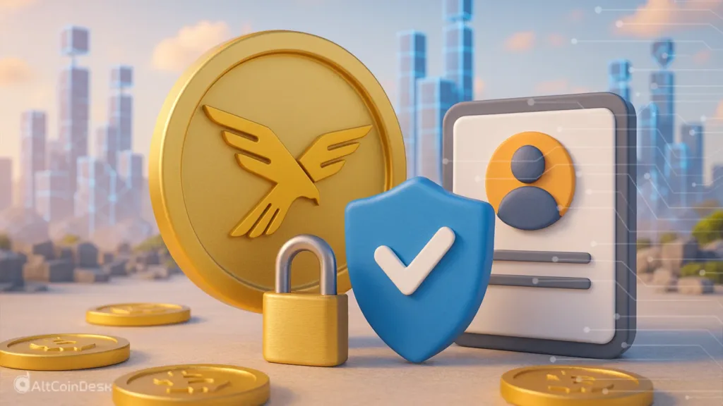 Illustration of World Liberty Financial wallet breach with WLFI tokens, lock, shield, and digital ID