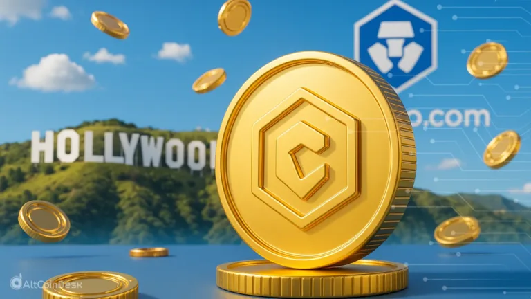Crypto Hollywood prediction concept showing gold coins and the Hollywood sign