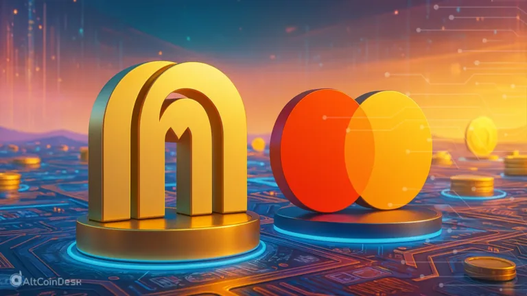 AI-powered payment system concept showing Majid Al Futtaim and Mastercard logos in a futuristic digital setting