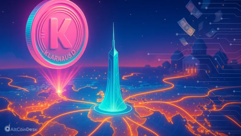 Illustration of KlarnaUSD powering global digital payments across a connected world map