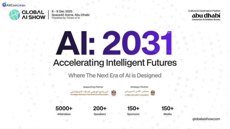 Global AI Show 2025 banner displaying AI:2031 theme and event details in Abu Dhabi
