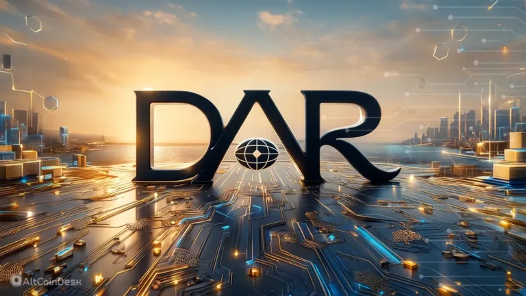 Futuristic DAR logo on a digital landscape linked to the Trump-branded hotel project.