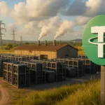Why Tether shut down its $500 million Uruguay mining operations 2 Tether mining operation shutdown showing outdoor mining rigs, power lines, and a Tether logo.