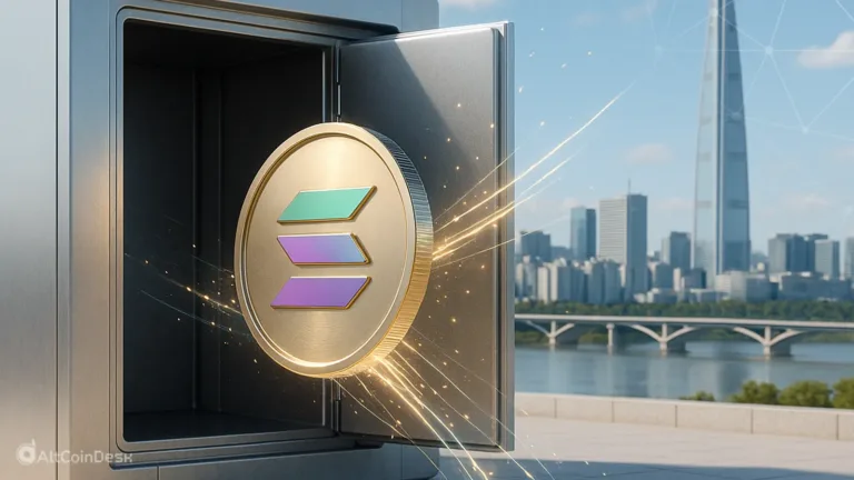 Solana coin emerging from a secure vault, symbolizing the Upbit Solana hack.