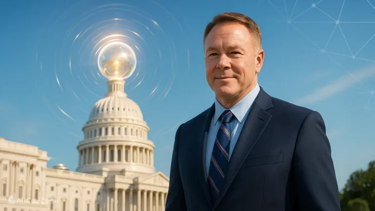 Warren Davidson standing outside the U.S. Capitol while discussing the Bitcoin for America Act.
