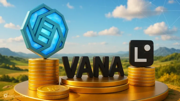 Visual of $24M VANA token unlock showing VANA and Linea symbols stacked on gold coins.