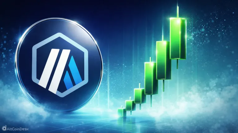 picture of Arbitrum coin with blocks indicating its downtrend