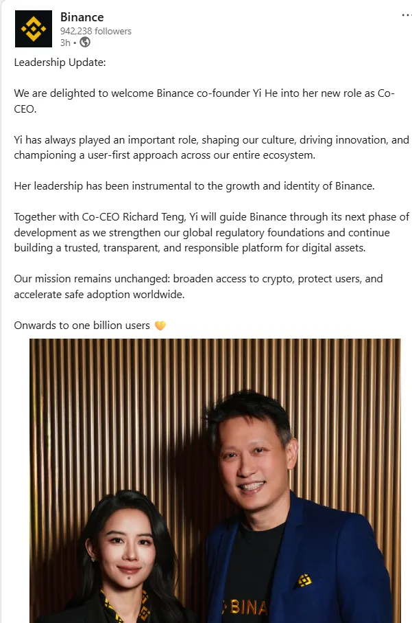 Binance Co-CEO appointed 1 Binance CEOs