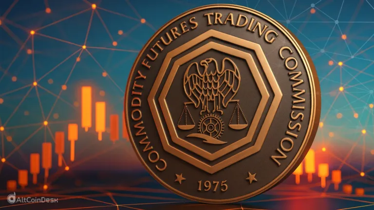 CFTC approves spot crypto trading emblem displayed with market chart background.