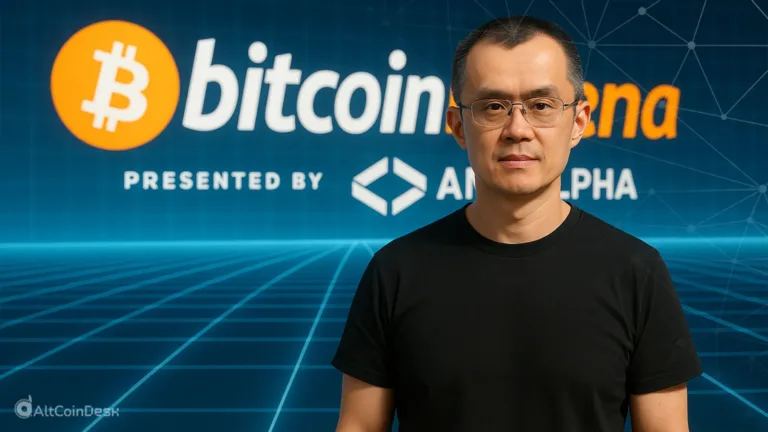 CZ on Bitcoin's four-year cycles pictured speaking at Bitcoin MENA 2025.