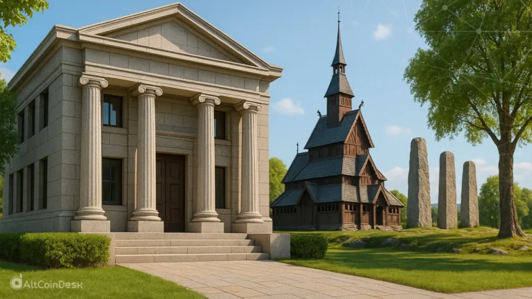 Illustration representing a CBDC decision by Norway’s central bank, showing digital currency symbols and financial infrastructure.