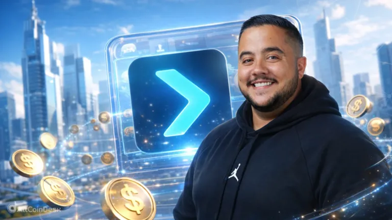 Crypto wallet executive from Bitget Wallet shown with a digital finance and payments backdrop.
