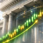 Crypto chart looks bullish but political conditions stand in the way 2 Crypto chart looks bullish with rising candlesticks set against a government building backdrop.