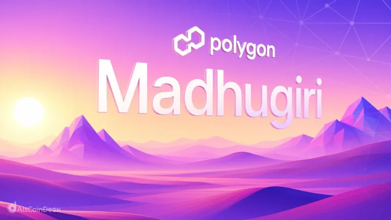 Polygon Madhugiri upgrade graphic with sunset mountains and network design
