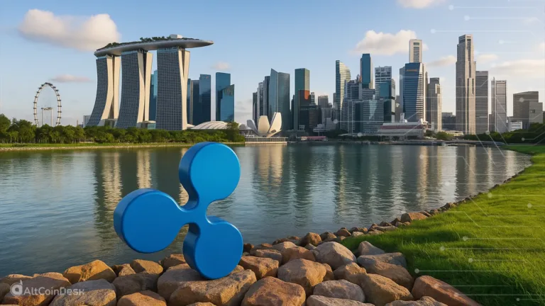 Ripple regulatory win illustrated with the Ripple logo in front of the Singapore skyline.