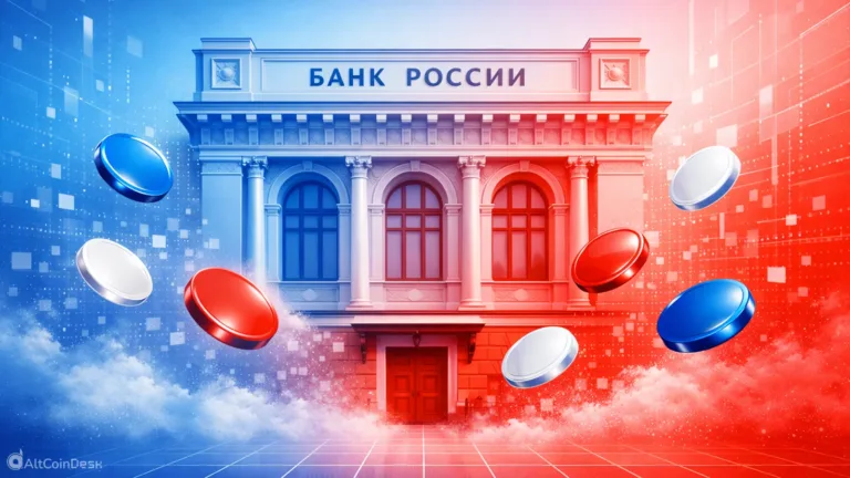 Picture of Russia central bank with colored tokens in the air depicting Russia New crypto regulation