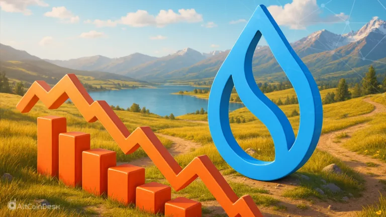 SUI 12-month low illustrated with a downward chart beside the SUI logo in a scenic landscape.