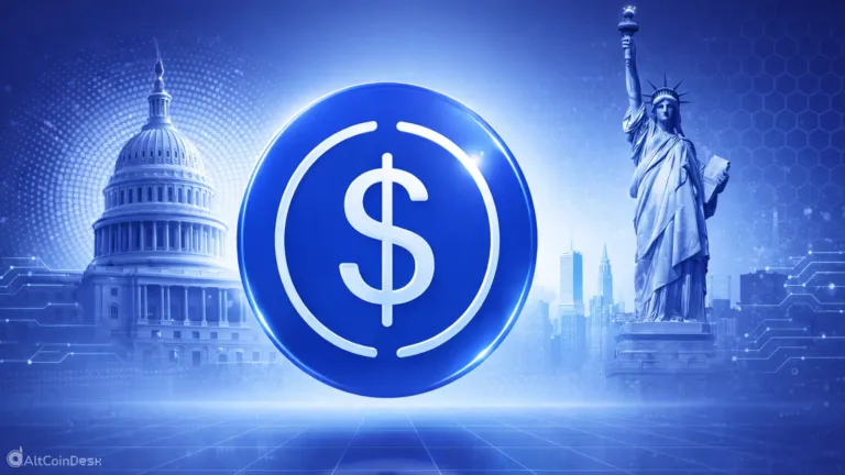 Stablecoin regulatory framework symbolized by a digital dollar between the US Capitol and Statue of Liberty