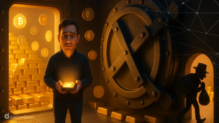 Illustration showing a trapped investor in a vault as a thief escapes, symbolizing what is a honeypot in crypto.