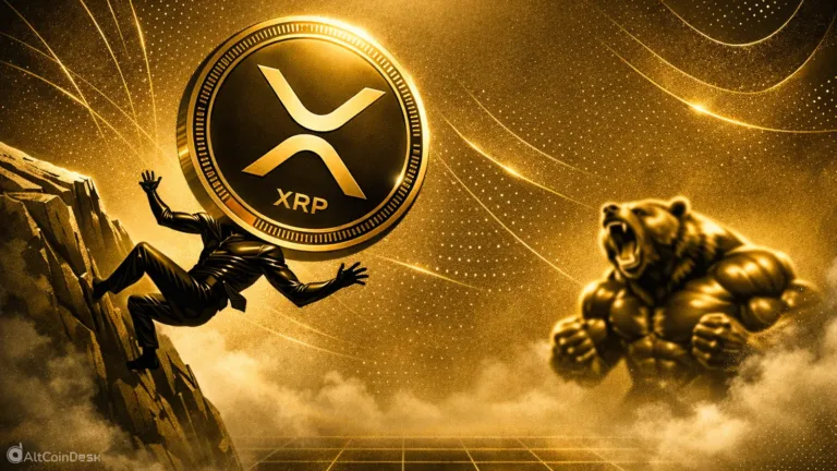 XRP trend visualized with the XRP coin at a critical battle between bullish strength and downside risk