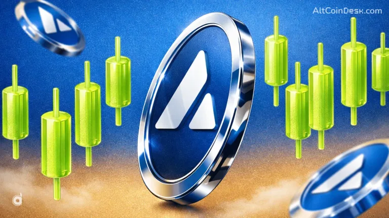 Avalanche C-Chain activity illustrated by the AVAX logo surrounded by rising green candlestick charts.